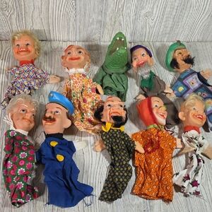 Vintage Hand Puppets Rubber Heads Cotton Cloth Body Collection of 10